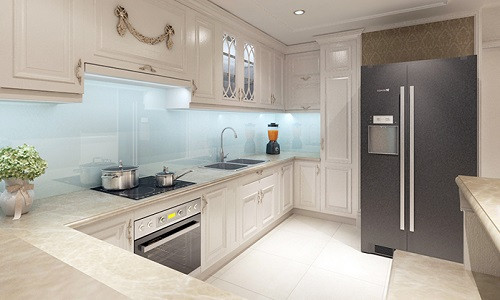 Nhà bếp tân cổ điển ghi dấu ấn trong từng đường nét uyển chuyển, vừa trẻ trung, tràn đầy năng lượng sống. Ảnh: Nhadepsang.