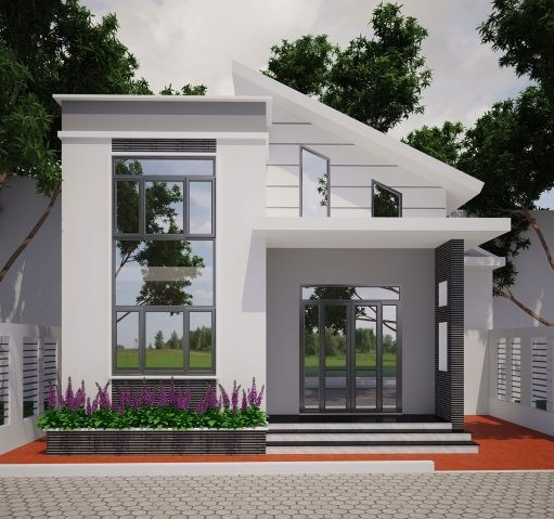 Nhà 1 tầng có gác lửng thiết kế mái lệch đẹp tinh tế với chi phí khoảng 350 triệu đồng. Ảnh: Thietkethicongnhadep.