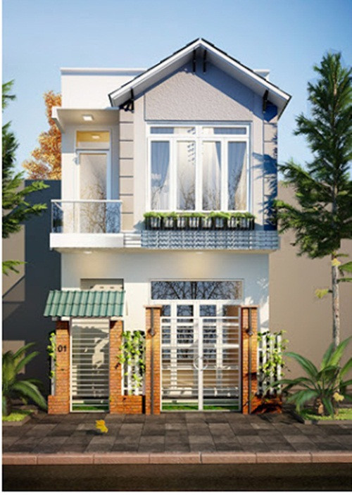 Mẫu nhà ống 2 tầng bắt mắt xây trên diện tích hình thang. Ảnh: Xaydungthanhnien.