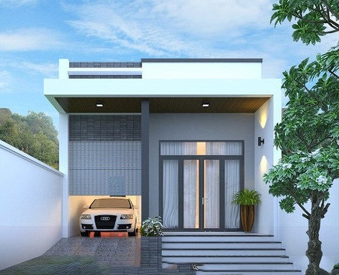 Nhà 1 tầng gác lửng có gara để xe hiện đại. Ảnh: Maunhadepktv.