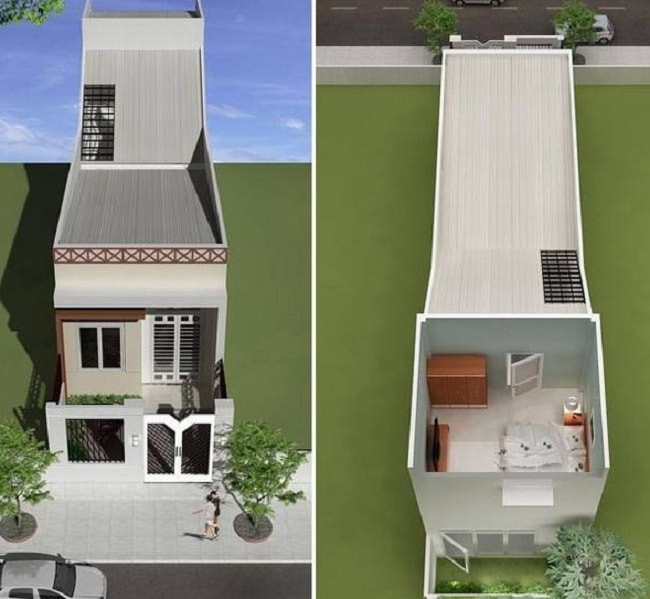 Trên diện tích 4x10m, mẫu nhà cấp 4 mang phong cách hiện đại, với đường nét kiến trúc tinh tế. Ảnh: Thietkexaydungbietthu.