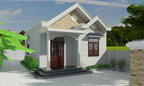 Ngôi nhà thiết kế ép về một góc của khu đất, tạo khoảng sân trước và bên hông nhà rộng thoáng. Ảnh: Xaydungnoithat.