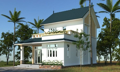 Mẫu nhà vuông 2 tầng xây trên mảnh đất 10x20m, sử dụng tông màu trắng thuần khiết, cách trang trí hài hòa nhẹ nhàng. Ảnh: Thietkethicongnhadep.