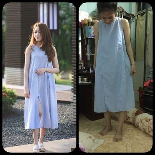 Chiếc váy nhận về khác xa so với hình ảnh quảng cáo khi nó chẳng khác gì "váy sản phụ đi đẻ". Ảnh: Vietnamnet.