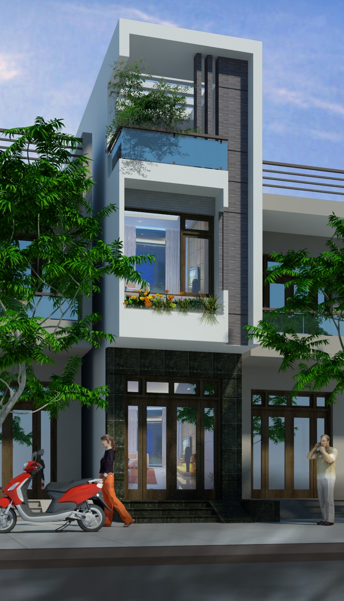 Phong cách hiện đại trong mâu nhà phố được thể hiện rõ trên từng đường nét thiết kế của căn nhà. Ảnh: Arhome.