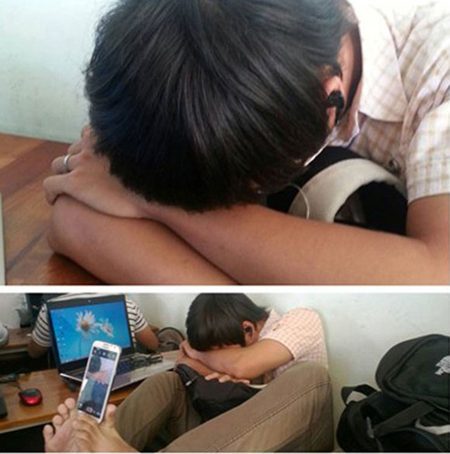 Chụp lén chính mình ngủ gật, đăng lên Facebook nào...