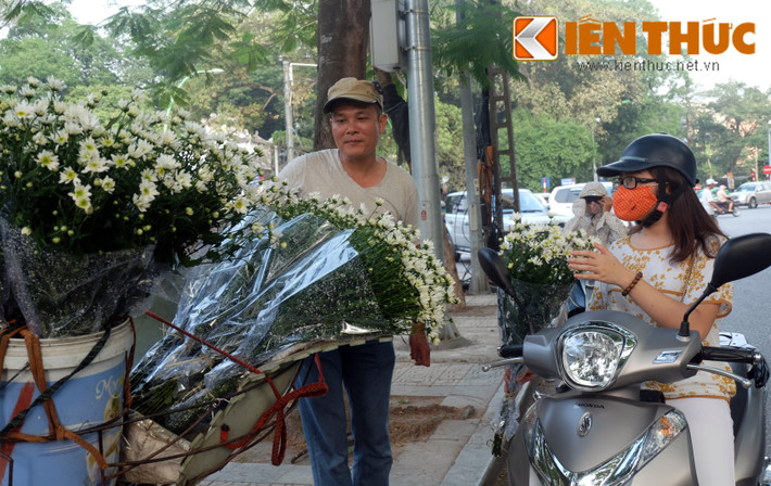 Người bán hàng này chia sẻ, đây là ngày thứ 3 anh bán cúc họa mi. Mới đầu mùa nên giá hoa từ 30.000 - 50.000 đồng/bó.