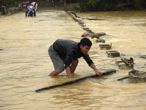 Cảnh người dân vớt gỗ tại các tràn ở Hà Tĩnh. Nguồn ảnh: Người Đưa Tin.