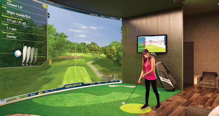 Trong trường hợp thời tiết xấu mà vẫn muốn chơi golf, những triệu phú chọn cách trải nghiệm cảm giác chơi golf bằng thiết bị giả lập mà không cần phải bước ra ngoài căn phòng.