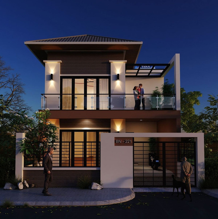 Với thiết kế mái Nhật 2 tầng, gia chủ có thể lựa chọn nhiều loại vật liệu theo sở thích để trang trí ngoại thất, mang lại sự độc đáo, mới lạ. Ảnh: Noithattugia