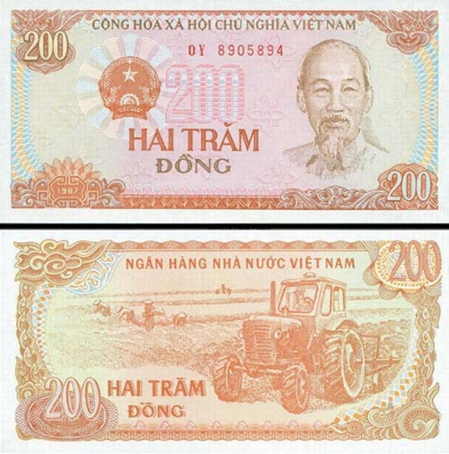 Tờ 200 đồng phát hành năm 1987, có kích thước 130mm x 65mm, có màu nâu đỏ tổng thể. Ảnh: Facebook