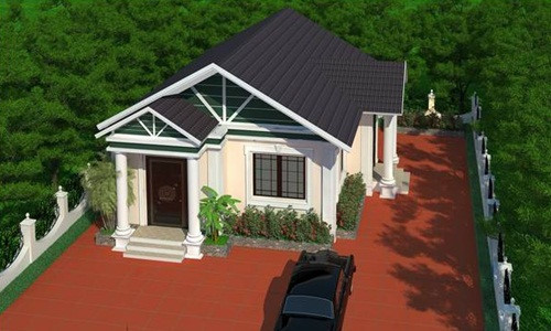 Với kinh phí khoảng 500 triệu đồng, mẫu nhà 1 tầng mái thái có thể thiết kế 3 phòng phủ theo phong cách biệt thự nhà vườn. Ảnh: Thietkenhadepmoi.