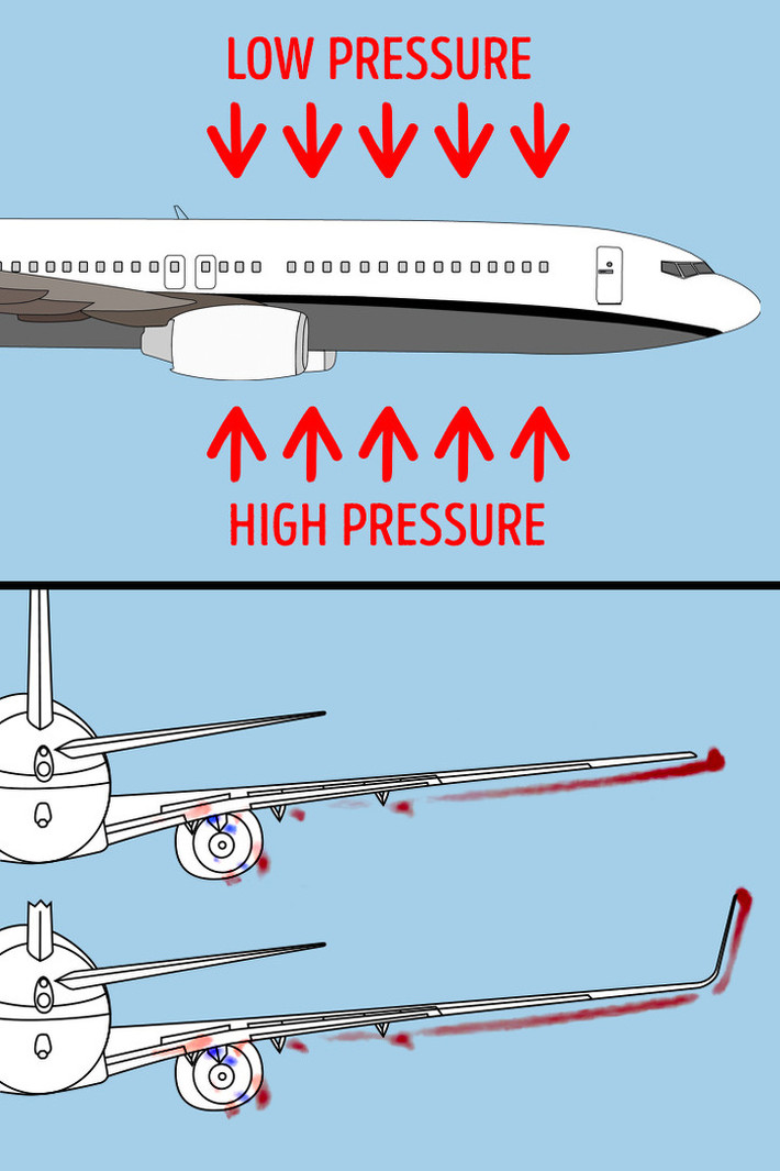 Các nhà khoa học quyết định uốn cong đỉnh cánh máy bay hướng lên trên nhằm giảm nhiễu loạn, kéo dài độ bền của cánh và tiết nhiên liệu trong quá trình di chuyển.
