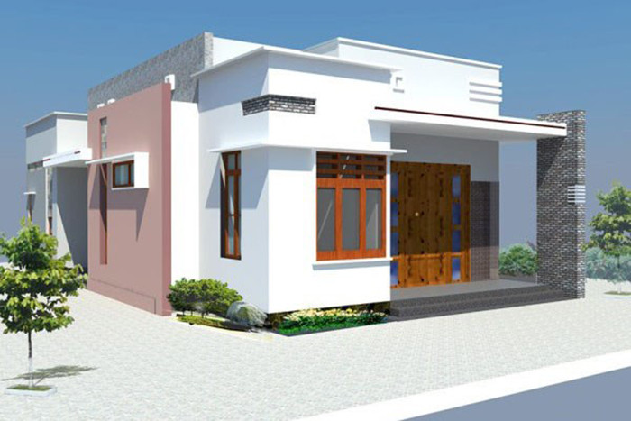 Mẫu nhà phố 1 tầng thiết kế gác lửng với cửa chính rộng để tăng sự thông thoáng. Ảnh: Kientrucsuvietnam.