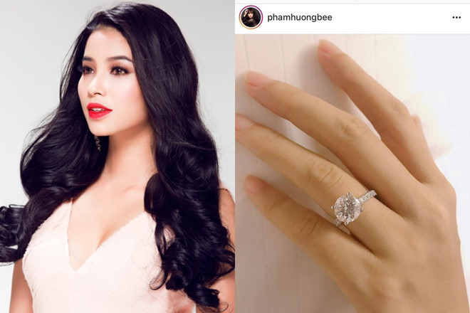 Dịp Valentine 2019, Hoa hậu Phạm Hương khoe chiếc nhẫn kim cương khi được bạn trai cầu hôn.