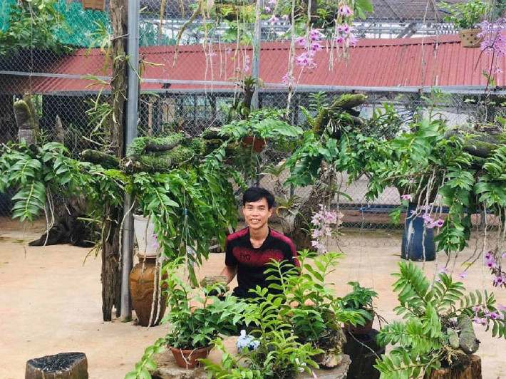 Theo Dân Việt, anh Huỳnh Đức Tài (sinh năm 1995, ở thôn 3, xã Tiên Mỹ, huyện Tiên Phước, Quảng Nam) sở hữu vườn lan 2 tầng với tổng diện tích mặt bằng trên 1.000m2. Ảnh: Dân Việt.