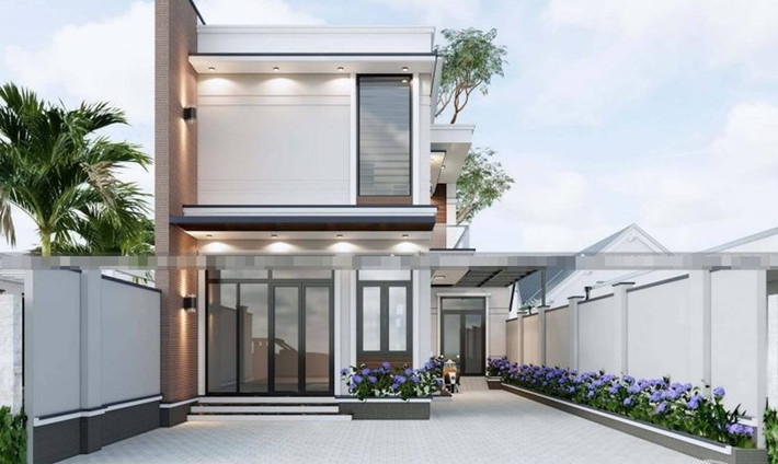 Với gia đình có từ 4 - 6 thành viên thì nhà mái bằng có gác lửng gồm 3 phòng ngủ là giải pháp tiết kiệm ngân sách nhất. Tầng trệt gồm phòng khách , bếp và 2 phòng ngủ. Phòng ngủ thứ 3 có thể sắp xếp trên gác lửng. Ảnh: Danhgiahanoi