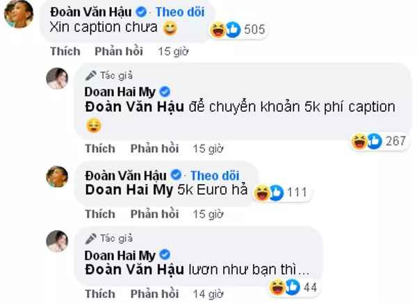 Như hiểu ý đối phương, Doãn Hải My khẳng định sẽ chuyển khoản trả tiền bản quyền là 5k (ý chỉ 5.000 đồng - PV). Nhưng sau đó, Văn Hậu trêu chọc: "5.000 Euro hả?", Hải My lập tức mắng: "Lươn như bạn thì...".