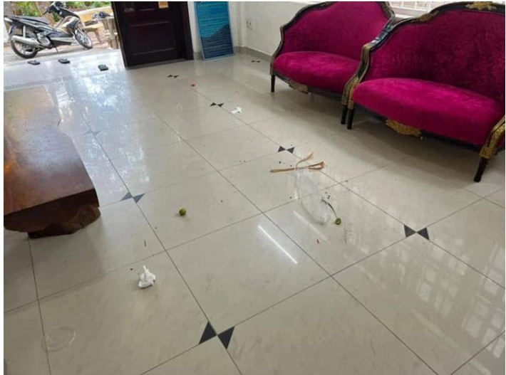 Theo như chủ nhà mô tả, nhóm khách trong thời gian ở đã bày bừa nhiều rác, từ lầu dưới lên lầu trên, tã bẩn thay ra để luôn trên kệ TV, nồi nấu cháo để bén lại, bát đũa ngổn ngang.