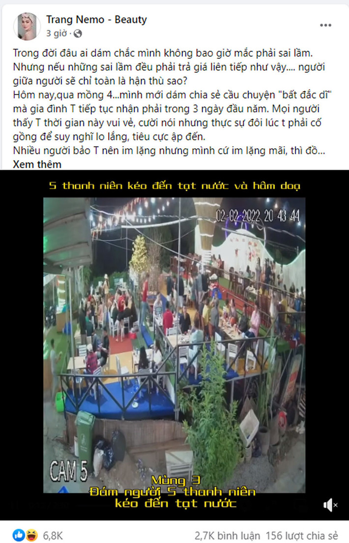 Cách đây chưa lâu, hot girl Trang Nemo đã đăng tải dòng trạng thái nói về việc bản thân và gia đình gặp rắc rối khi về quê ở Bến Tre ăn Tết. Cô cũng không ngại ngần chia sẻ đoạn clip ghi lại toàn bộ sự việc với nhiều góc quay khác nhau.