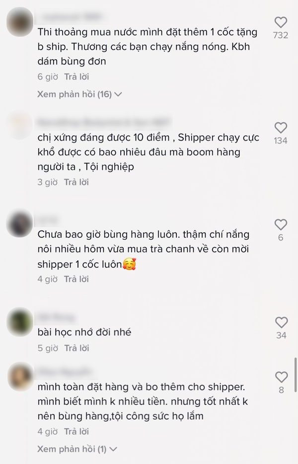 Nếu như vì chè dở hoặc không ngon, chị chủ quán chè hoàn toàn có thể chấp nhận bị “bom hàng”. Nhưng vì lý do của bạn nữ quá vô trách nhiệm, lại thương shipper nắng nôi vượt vài cây số giao hàng công cốc, chị chủ quán chè bức xúc đã ngay lập tức đến gặp bạn nữ.