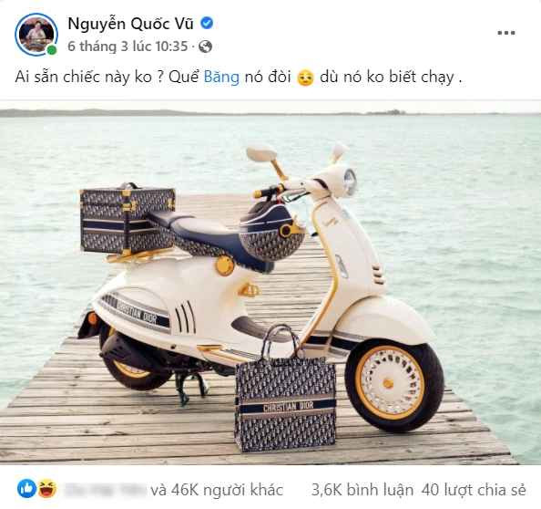 Mới đây, chồng nữ đại gia quận 7 - Đoàn Di Băng lại gây xôn xao mạng xã hội khi đăng bài tìm mua xe mới cho "nóc nhà". Bên cạnh đó, doanh nhân Quốc Vũ còn tiết lộ dù không biết đi nhưng bà xã thích nên anh sẵn sàng chiều lòng.
