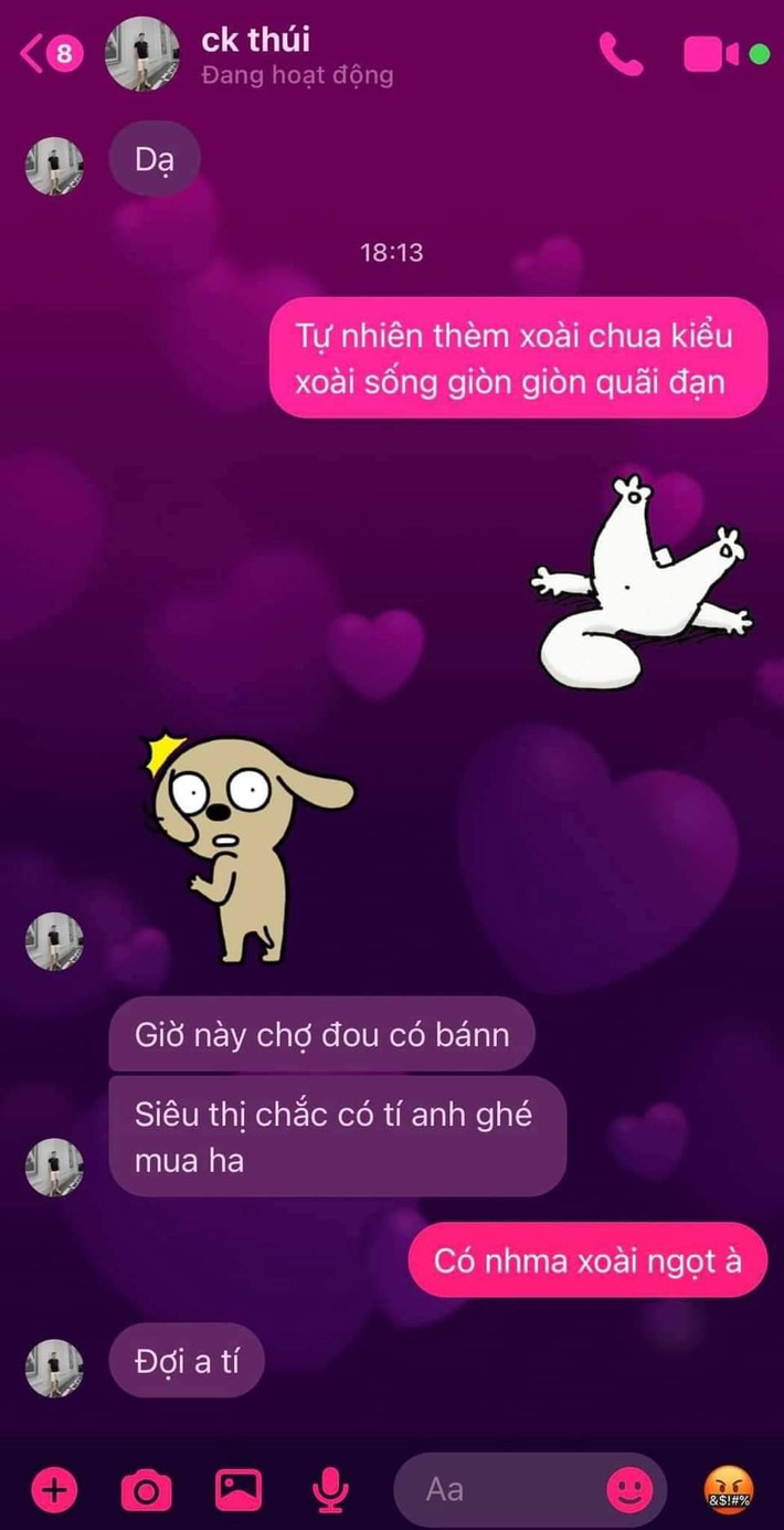 Mới đây trên mạng xã hội, đoạn hội thoại và những hình ảnh ghi lại cách chàng trai giải "bài toán" nửa đêm thèm xoài chua của người yêu thu hút sự chú ý của đông đảo netizen.