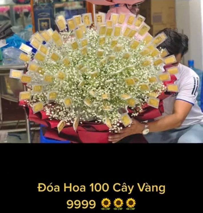 Mỗi dịp Quốc tế phụ nữ 8/3 cận kề, thị trường hoa tươi lại trở nên nhộn nhịp khi có nhiều người tìm mua để tặng những người phụ nữ xung quanh. Trong đó, bó hoa đính từ vài chục đến hàng trăm cây vàng được cho là mặt hàng cực độc đáo, lọt vào “mắt xanh” của không ít đại gia.