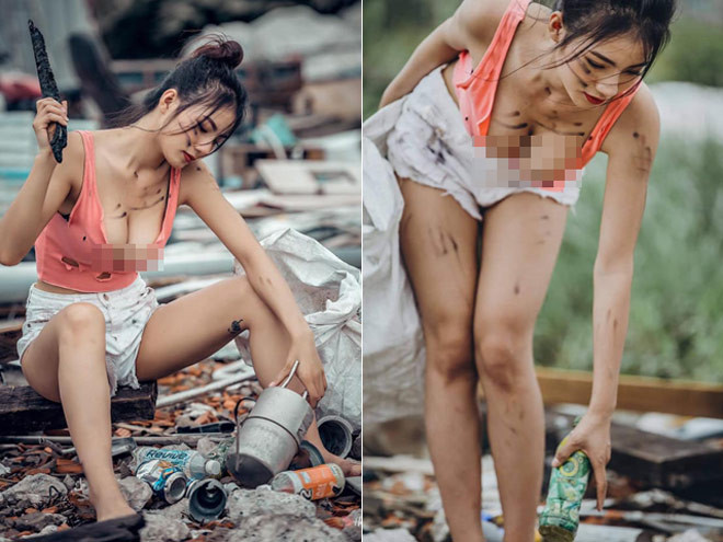 Cô gái từng gây bão mạng khi ngồi thu nhặt phế liệu với thời trang vô cùng hở hang.