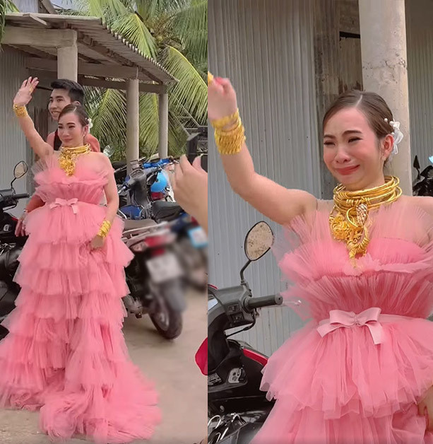 Mới đây, TikToker Nguyễn Huỳnh Như đã đăng tải lên kênh của mình video ngắn ghi lại cảnh cô dâu đeo đầy vàng trong ngày cưới. Cô viết: “Thương cháu dâu. Phận con gái lớn lên phải theo chồng ai cũng biết vậy nhưng khóe mắt vẫn cay”.