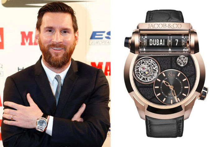 Ngoài ra, Messi còn là đại sứ thương hiệu cho nhãn hiệu đồng hồ nổi tiếng thế giới Jacob & Co. Một trong những mẫu đồng hồ đắt đỏ nhất trong bộ sưu tập đồng hồ của Messi là Jacob Grand Complication, giá hơn 200.000 USD. Ảnh: Wristenthusiast