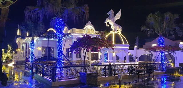 Biệt thự cũng được trang trí đèn LED để buổi tối trở nên lung linh huyền ảo như lâu đài cổ tích. Ảnh: NhaTO