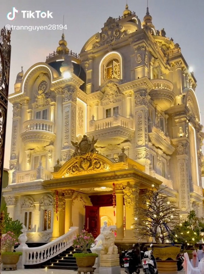 Toàn dinh thự được gia chủ chia sẻ trên TikTok. Theo đó, từ cổng vào đến không gian sân vườn bên trong đều được trang trí đèn phát sáng rực rỡ, nổi bật cả một góc phố.