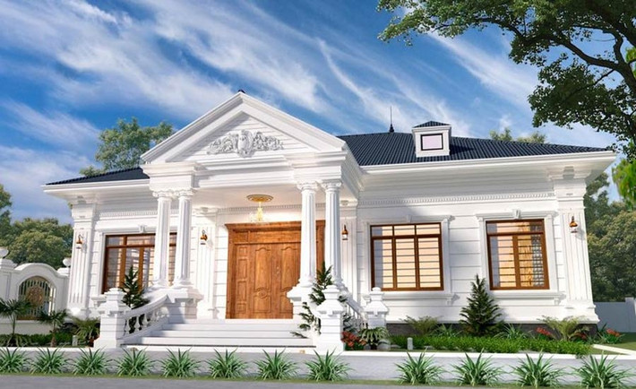 Thiết kế theo phong cách tân cổ điển, nhà mái Nhật có sự đầu tư tỉ mỉ từ họa tiết hoa văn, phào chỉ trang trí cho đến trụ cột. Ảnh: Neohouse