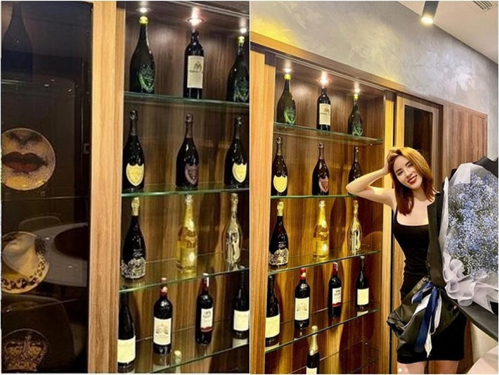 Bức tường được trang trí bằng tủ rượu to. Ảnh: FBNV