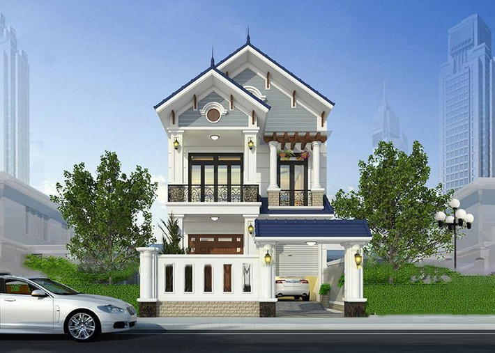 Nhà mái thái hiện đại sở hữu mặt tiền rộng rãi, có gara để ô tô. Ảnh: Wedo