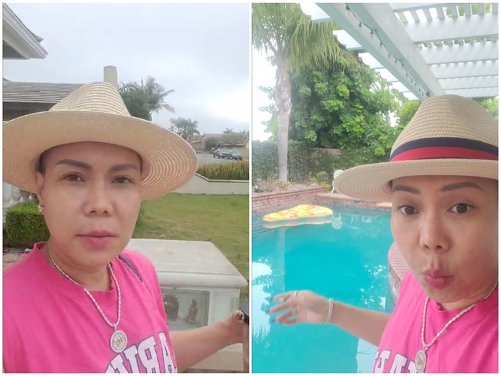Nữ nghệ sĩ rất tâm đắc với không gian phía trước cơ ngơi. Nguồn ảnh: chụp màn hình