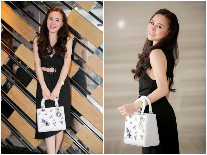 Bên cạnh đó, Vy Oanh còn thường xuyên xuất hiện với chiếc túi Lady Dior trắng, đính loạt charm độc đáo giá hơn 100 triệu đồng.