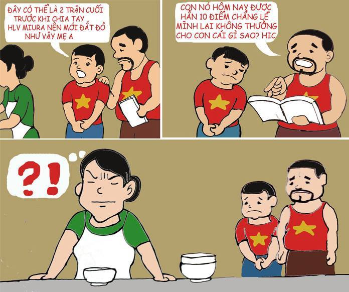 Bộ tranh vẽ hài hước về ĐTVN của họa sĩ An Thắng cho thấy, rất nhiều lý do đã được nhân vật đưa ra để có thể đến sân Mỹ Đình xem chủ nhà Việt Nam thi đấu.
