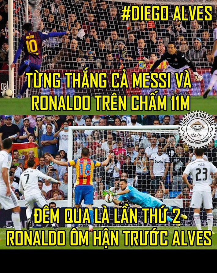 Cuối tuần qua, tại La Liga người ta nhắc đến cái tên Diego Alves (CLB Valencia) rất nhiều khi anh đẩy được pha sút 11m của cả Messi và mới đây là Cris Ronaldo. Diego Alves được CĐV Valencia phong làm "thánh bắt pen".