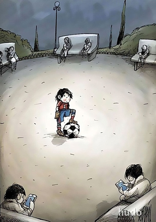 Ngày xưa ra sân chơi thì đá bóng còn ngày nay ra sân chơi để chơi game, chat và cắm mặt vào công nghệ.
