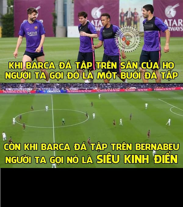 Ảnh chế bóng đá tuần qua xoay quanh chủ đề trận cầu siêu kinh điển giữa Real Madrid và Barcelona. Mặc dù phải thi đấu trên thánh địa Bernabeu của đội bóng Hoàng gia Tây Ban Nha nhưng Barca đã có một trận đấu chẳng khác nào đá tập. Còn đối với Real, các fan đã làm ảnh chế trận siêu kinh điển thành... trận siêu kinh khủng.