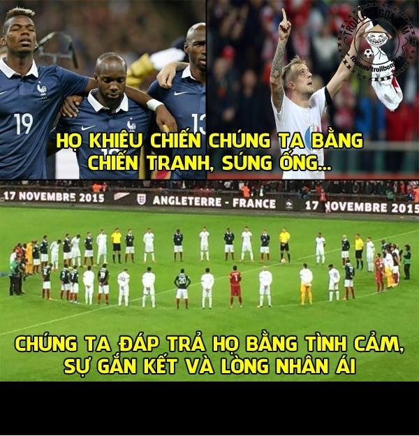 Ảnh chế bóng đá tuần qua lại sôi động với rất nhiều sự kiện đó là vòng play off Euro 2016 hay vụ khủng bố gần Stade De France nơi đang diễn ra trận giao hữu giữa Pháp và Đức.