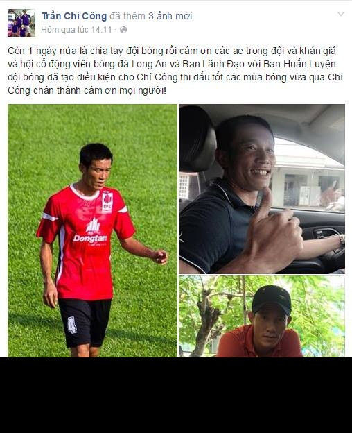 Còn với trung vệ Chí Công của ĐTLA, anh đã gửi lời đến CĐV cũng như BHL của ĐTLA vì từ mùa giải sau anh sẽ về chơi cho CLB XSKT Cần Thơ.