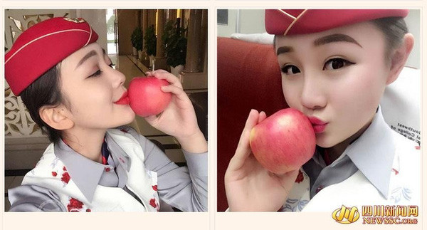 Vẻ đẹp đằm thắm từ những đôi môi của nữ tiếp viên hàng không xinh đẹp đã quyến rũ rất nhiều người và họ sẵn sàng mua những trái táo có nụ hôn.