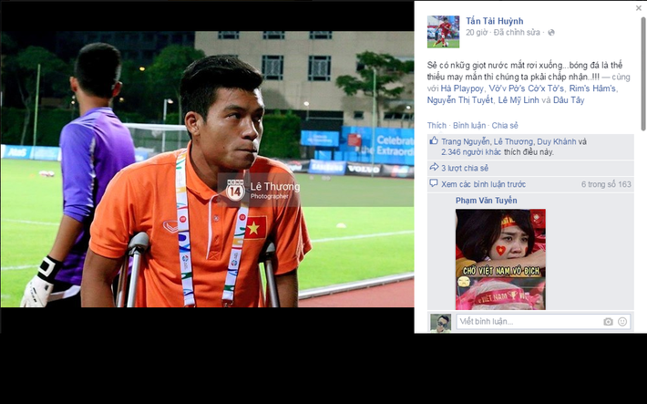 Tấn Tài, cầu thủ phải nói lời chia tay sớm với SEA Games cũng không giấu diếm được nỗi buồn khôn xiết của mình.