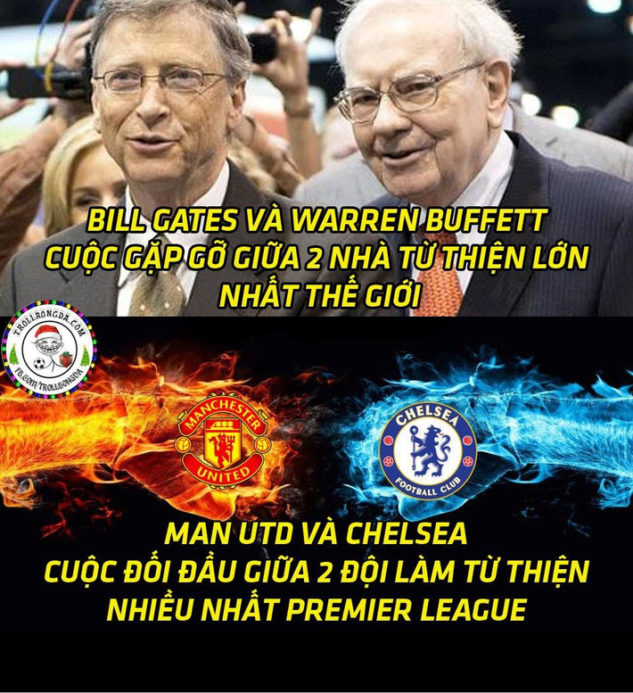 Ảnh chế Man United và Chelsea là hai nhà từ thiện nhiều điểm nhất tại Premier League cho các đội bóng bé được cư dân mạng đăng tải trước giờ bóng lăn của trận đấu này ít phút.