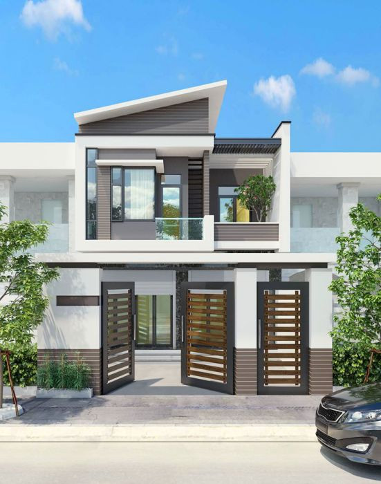 Theo xu hướng hiện đại, nhà phố mái lệch ngày càng được các gia đình trẻ ưa thích. Ảnh: Nhabinhduong.
