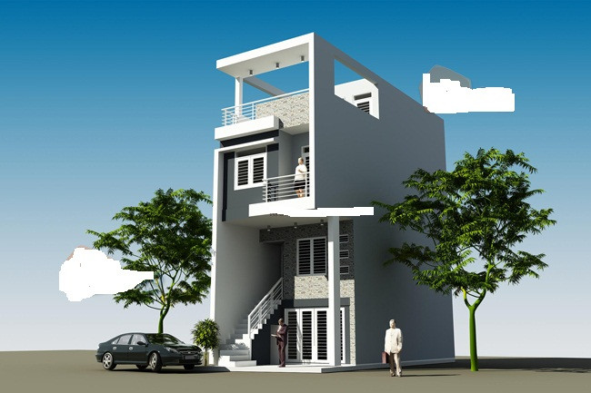 Thiết kế nhà ống 3 tầng 1 tum cầu thang ngoài tiện dụng. Ảnh: Kientaoviet.