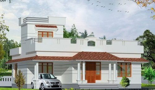 Phần mái ngói được đẩy xuống phía dưới dành không gian trên cho sân thượng rộng rãi. Ảnh: Bannhabinhduong.